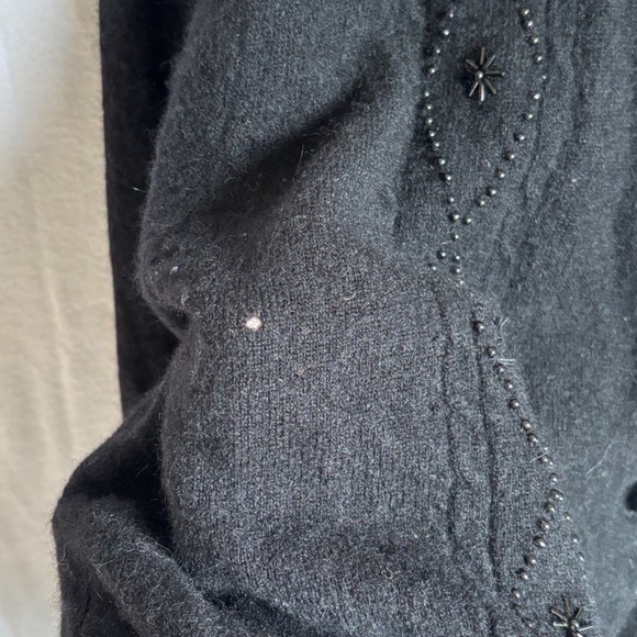 Vintage SML Sport Ltd Black Beaded Cardigan Sweater Collar Sz L Lambswool Angora - Picture 6 of 8